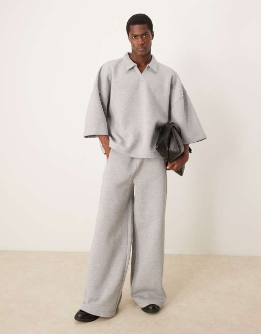 ASOS DESIGN - Extreem oversized sweatshirt met polokraag en korte mouwen in gemêleerd grijs, deel van co-ord set, 4 van 4