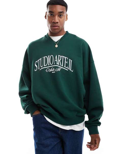 ASOS DESIGN - Extreem oversized sweatshirt met V-hals in groen - view 1