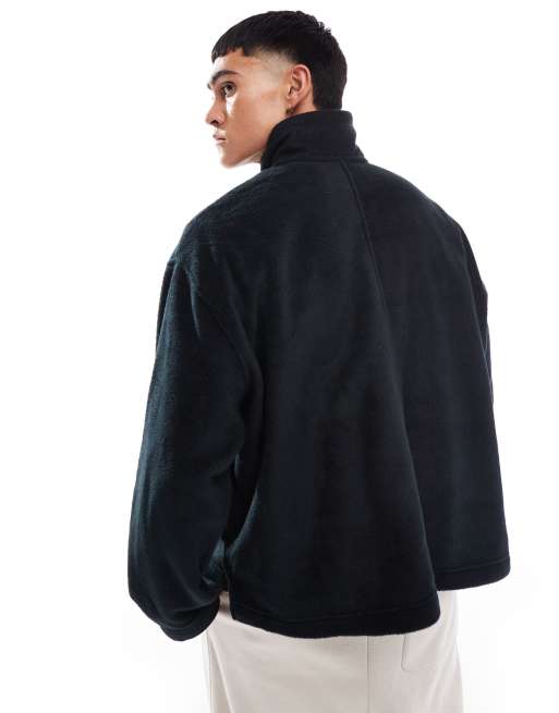 ASOS DESIGN - Extreem oversized sweatshirt van fleece met kwartrits in zwart, 2 van 4