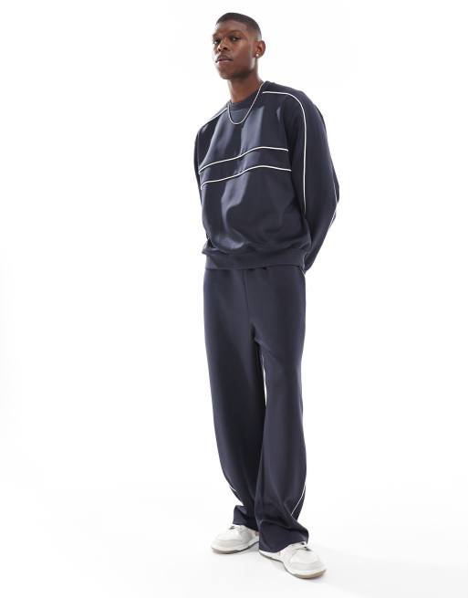 ASOS DESIGN - Extreem oversized sweatshirt van scubastof met biezen in marineblauw, 4 van 4