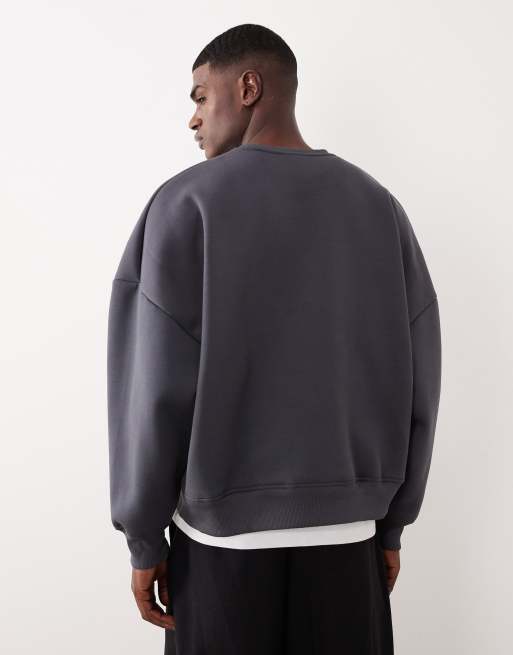 ASOS DESIGN - Extreem oversized sweatshirt van zware stof in scubastijl in gemêleerd antracietgrijs, 3 van 5