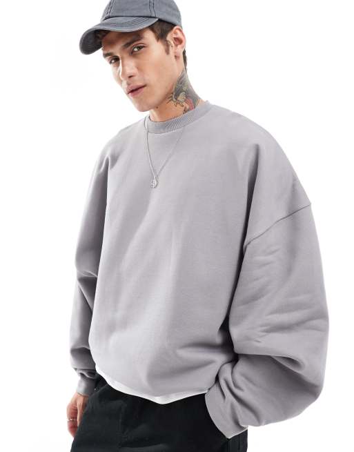 ASOS DESIGN - Extreem oversized sweatshirt van zware stof met ronde hals in grijs