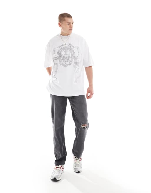 ASOS DESIGN - Extreem oversized T-shirt met grungeprint op de borst in wit