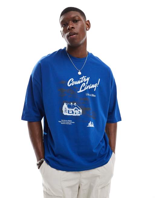 ASOS DESIGN - Extreem oversized T-shirt met landschapsprint op de voorkant in marineblauw