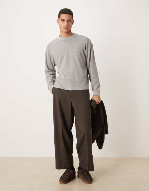 ASOS DESIGN - Extreem oversized T-shirt met lange mouwen en wafelstructuur in gemêleerd grijs, 2 van 5