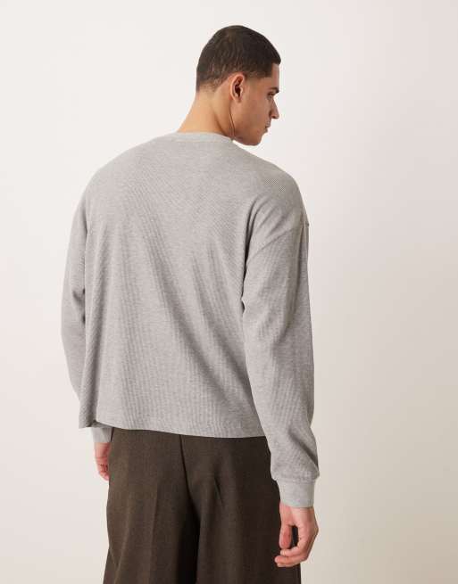 ASOS DESIGN - Extreem oversized T-shirt met lange mouwen en wafelstructuur in gemêleerd grijs, 3 van 5
