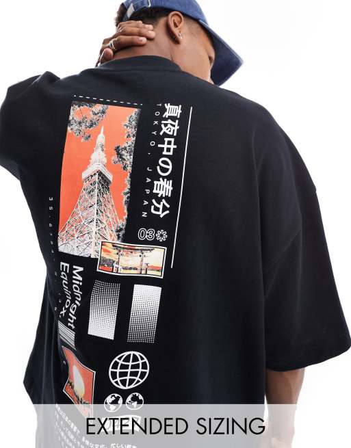ASOS DESIGN - Extreem oversized T-shirt met print op de achterkant in zwart
