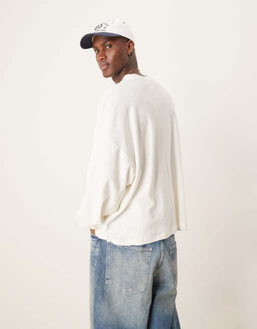 ASOS DESIGN - Extreem oversized T-shirt met textuur en lange mouwen in wit, 2 van 4
