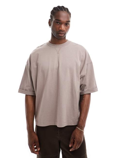 ASOS DESIGN - Extreem oversized T-shirt van 240g/m² zware stof met omgeslagen mouwen in bruin
