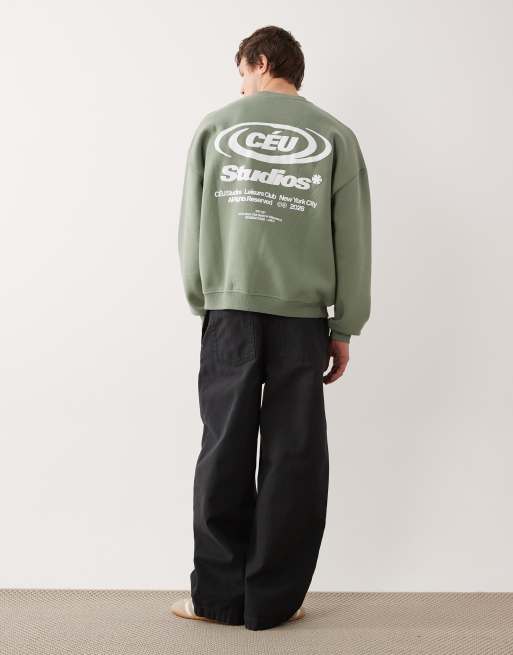 ASOS DESIGN - Extreem oversized trui met ronde hals en tekst in groen, 2 van 5