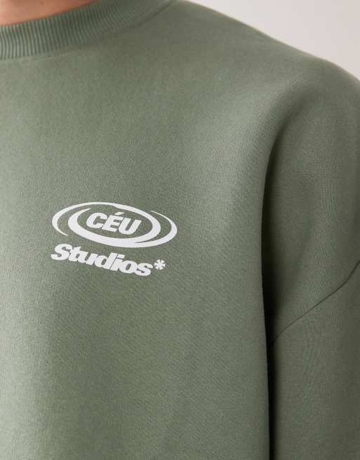 ASOS DESIGN - Extreem oversized trui met ronde hals en tekst in groen, 5 van 5