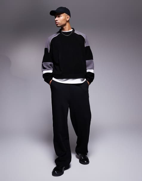 ASOS DESIGN - Extreem oversized trui van fleece met kleurvlakken in zwart, grijs en wit - view 1