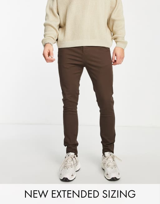 ASOS DESIGN - Extreem super skinny chino in donkerbruin