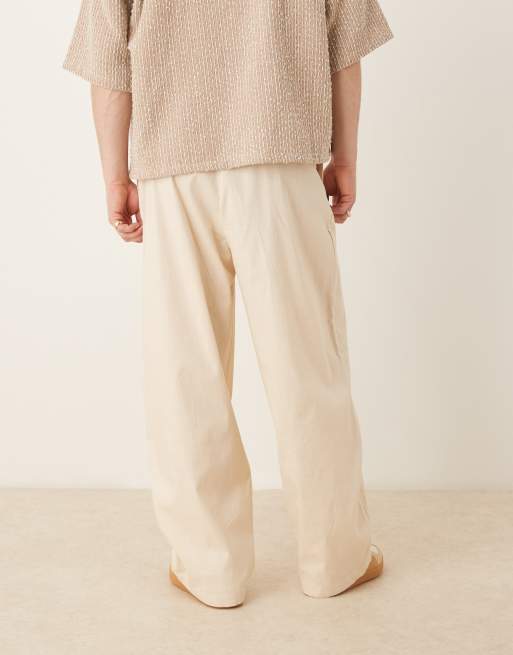 ASOS DESIGN - Extreem toelopende broek met linnenlook in beige, 4 van 5