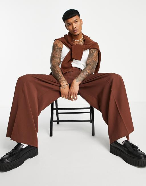ASOS DESIGN - Extreem wijde nette broek in chocoladebruin