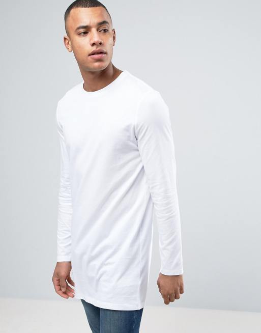 Asos Design Extrem Lang Geschnittenes Langärmliges Shirt In Weiß Asos