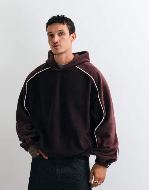 ASOS DESIGN extrem Oversize-Fleecepullover mit Cut-and-Sew-Einsätzen und Paspeln in Braun, 2 von 10