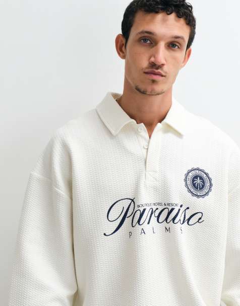 ASOS DESIGN extrem Oversize-Pullover mit blauem Schriftprint in Cremeweiß - view 1