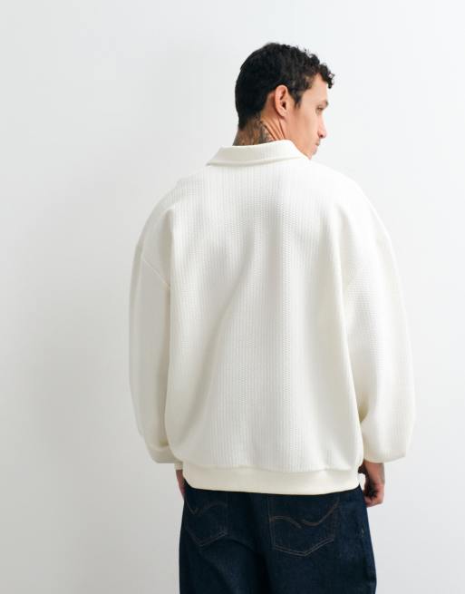 ASOS DESIGN extrem Oversize-Pullover mit blauem Schriftprint in Cremeweiß, 2 von 5