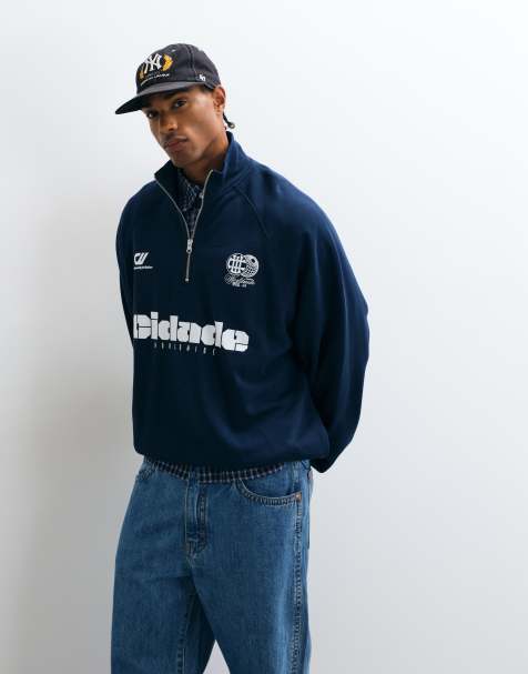 ASOS DESIGN extrem Oversize-Sweatshirt mit halbem Reißverschluss, Tunnelzug und angedeuteter Sturmleiste in Marineblau - view 1