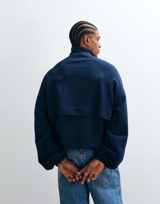 ASOS DESIGN extrem Oversize-Sweatshirt mit halbem Reißverschluss, Tunnelzug und angedeuteter Sturmleiste in Marineblau, 5 von 5