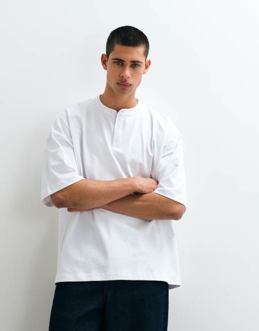 ASOS DESIGN extrem oversized Henley-T-Shirt in Weiß mit Waffelstruktur, 2 von 5