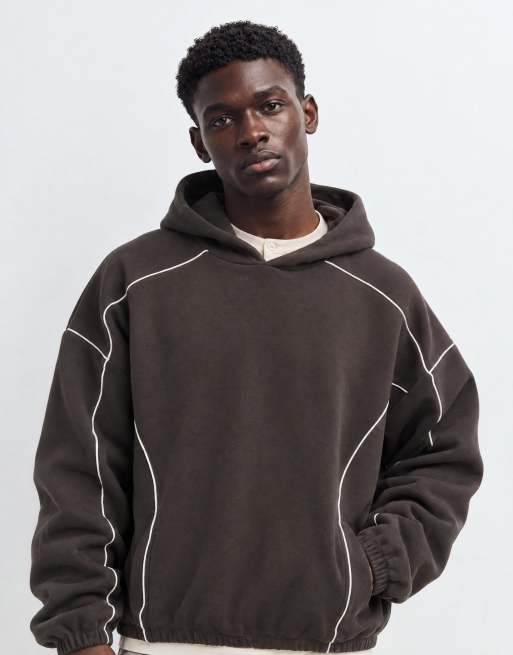 ASOS DESIGN extrem oversized Kapuzenpullover als Kombiteil mit Paspelierung in Braun, 9 von 9