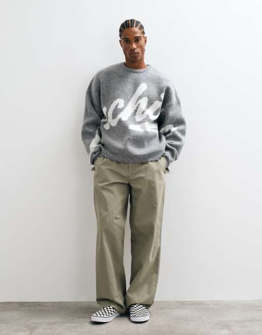 ASOS DESIGN extrem oversized Strickpullover mit Grafik in Grau, 4 von 5