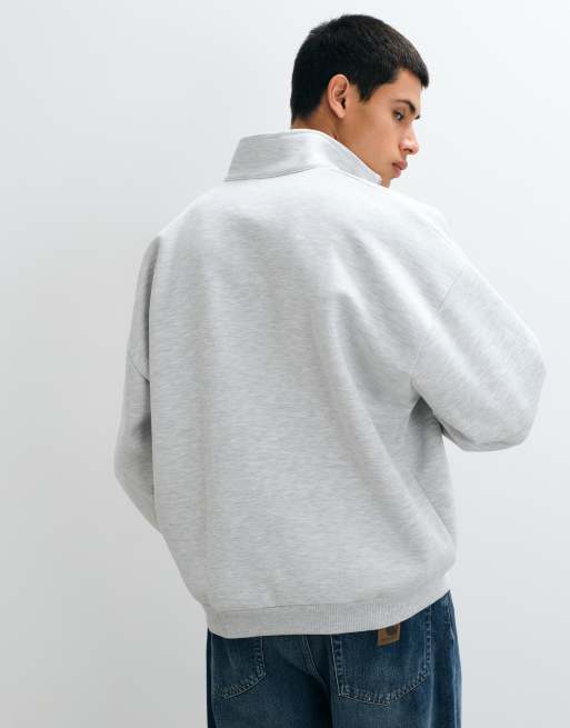 ASOS DESIGN extrem oversizeder Stehkragen mit durchgehendem Reißverschluss aus Scuba-Material in Graumeliert, 3 von 5