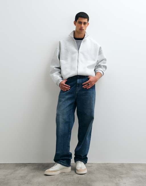 ASOS DESIGN extrem oversizeder Stehkragen mit durchgehendem Reißverschluss aus Scuba-Material in Graumeliert, 4 von 5