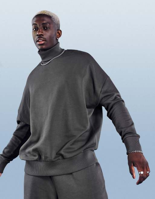 ASOS DESIGN – Extrem übergroßes Sweatshirt in verwaschenem Schwarz mit Stehkragen, Kombiteil