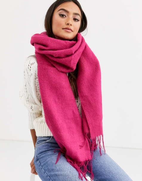 ASOS DESIGN – Extrem weicher, langer Webschal mit Fransen in Pink