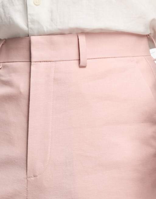 ASOS DESIGN – Extrem weit geschnittene Anzughose aus Leinenmix in Rosa, 5 von 5