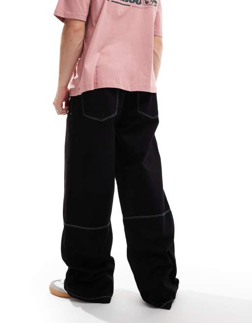 ASOS DESIGN – Extrem weit geschnittene Jeans in Schwarz mit elastischem Bund, 3 von 5