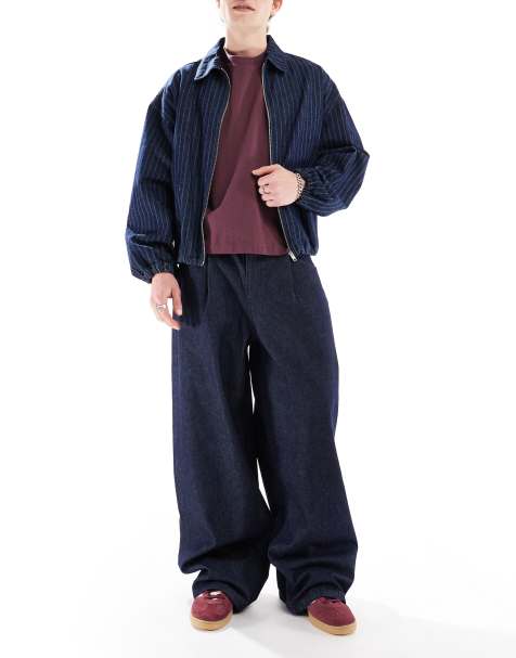 ASOS DESIGN – Extrem weite Jeans in blauer Rinse-Waschung mit Zierfalten - view 1