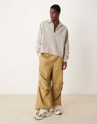 ASOS DESIGN extreme baggy balloon parachute trousers in beige-Neutral