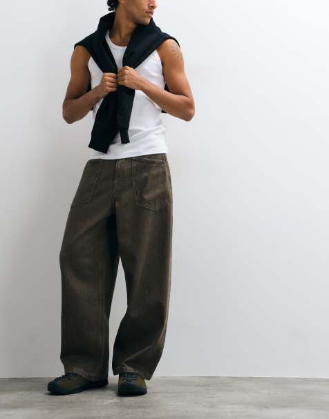 ASOS DESIGN extreme baggy jeans in khaki with fatigue pockets - view 1