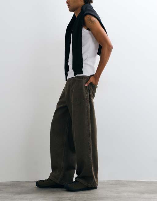 ASOS DESIGN extreme baggy jeans in khaki with fatigue pockets , 4 of 5