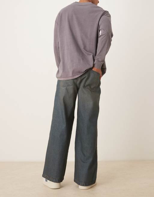 ASOS DESIGN extreme Baggy-Jeans in mittlerer Waschung Blau mit Grünstich, 2 von 5