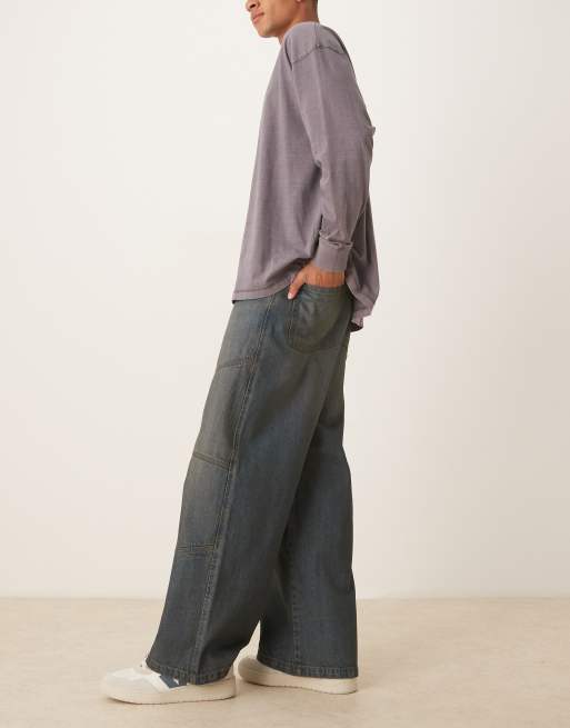 ASOS DESIGN extreme Baggy-Jeans in mittlerer Waschung Blau mit Grünstich, 3 von 5