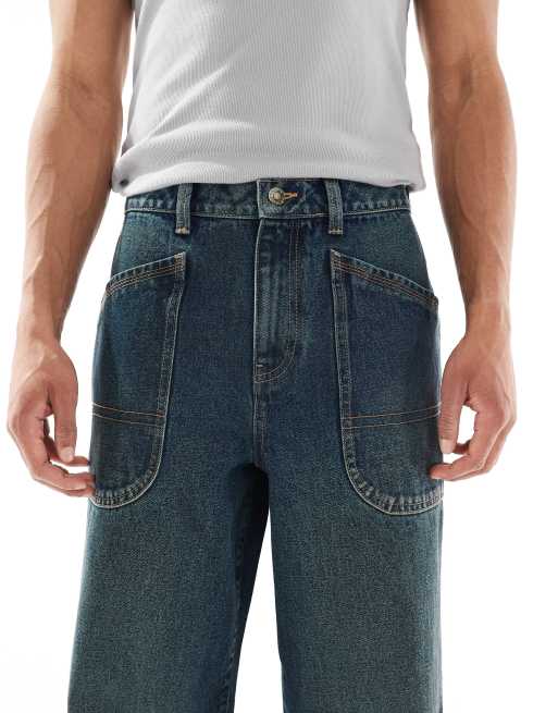 ASOS DESIGN extreme Baggy-Jeans mit Grünstich in dunkler Waschung Blau, 5 von 5