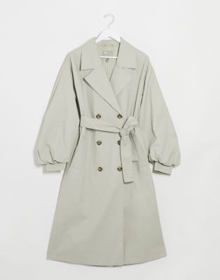 ASOS DESIGN extreme balloon sleeve trench coat in sage-Green