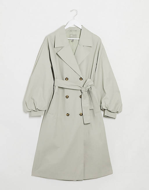  extreme balloon sleeve trench coat in sage 