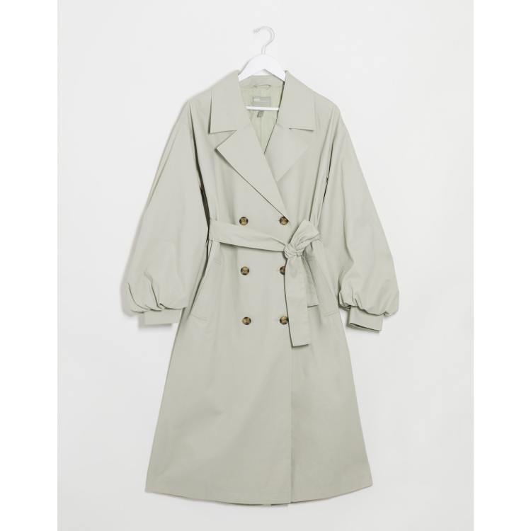 ASOS DESIGN extreme balloon sleeve trench coat in sage | ASOS