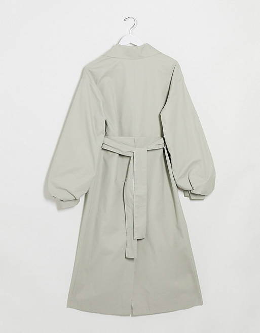  extreme balloon sleeve trench coat in sage 