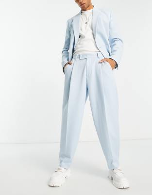 ASOS DESIGN extreme balloon suit pants in blue puppytooth