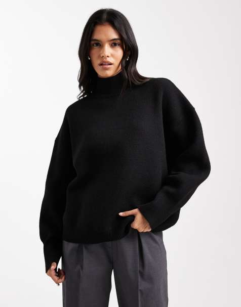 ASOS DESIGN extreme boxy jumper with funnel neck in black - view 1