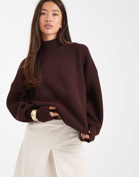 ASOS DESIGN extreme boxy jumper with funnel neck in plum - view 1