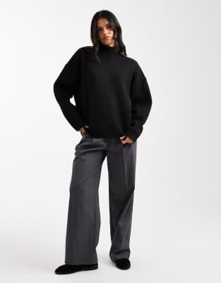 Asos Design Extreme Boxy Sweater With Funnel Neck In Black