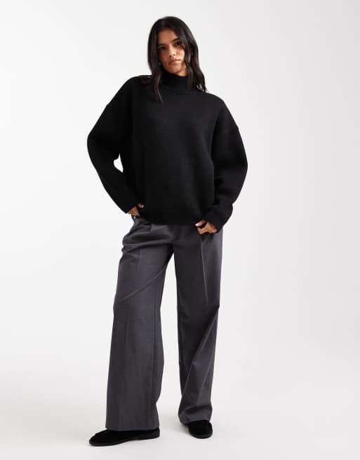 ASOS DESIGN extreme boxy sweater with funnel neck in black, 2 of 4